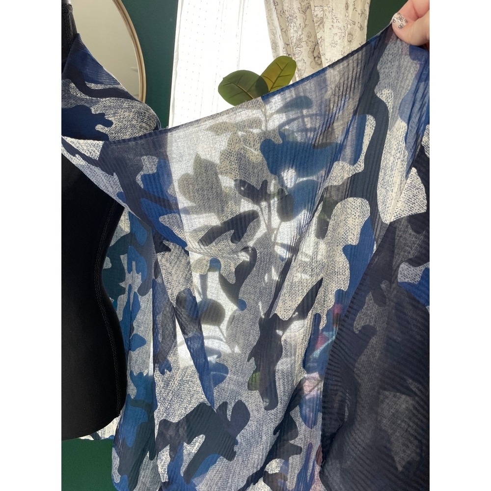 Blue Camo Sheer Scarf Lightweight Shawl Gorpcore Streetwear Statement Fall Wrap - Picture 5 of 8